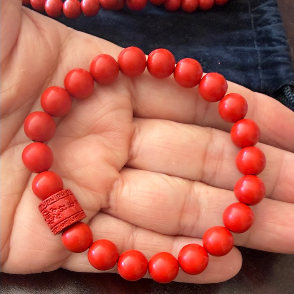 Red Beaded cinnabar with half wheel Bracelet authentic